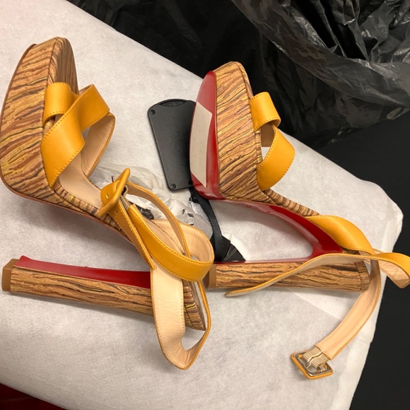 Christian Louboutin Trinidad Yellow Cork Platform Heels - Picture 10 of 10